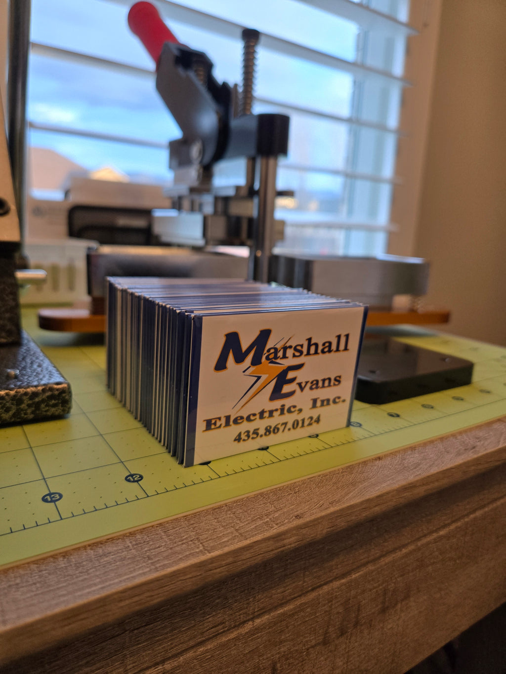 Marshall Evans Electric business card on a magnet.